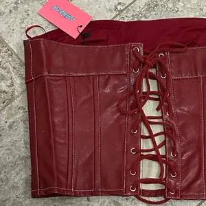 Edikted Moss Faux Leather Lace Up Corset Burgundry NEW Medium thumbnail 6