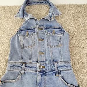 Gianni Bini Denim Halter‎ Maxi Dress Womens XS Light Wash Western Y2K Festival thumbnail 4