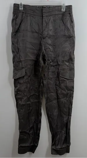 Anthropologie Shimmer Cargo Jogger Pants Womens Small Green Metallic Utility thumbnail 1