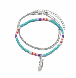 New Boho Beachy Festival Vibe Adjustable Size Feather Charm Anklets thumbnail 3