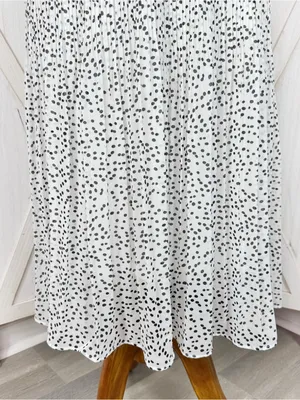 WD.NY Pleated Polka Dot Maxi Skirt White Black Small Long Chiffon Elastic Waist thumbnail 7