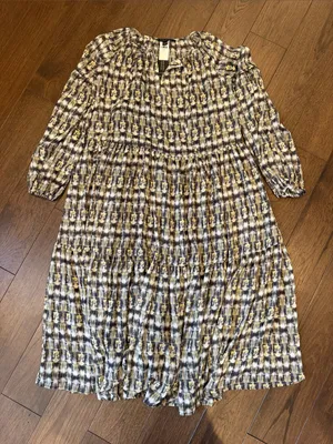 Banana Republic Neutral Multi Printed Tiered Midi Dress Size XXS NWT - C26-032 thumbnail 1