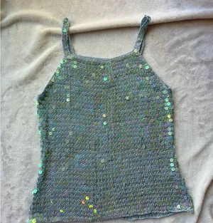 Vintage Blue Sequin Embellished crochet knit cami Tank Top thumbnail 5