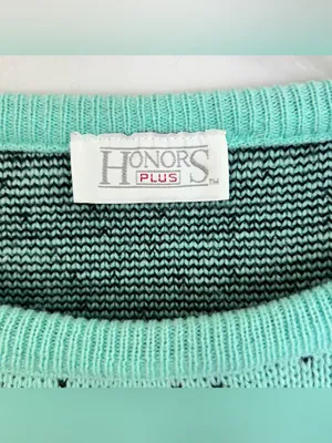 Vintage Honors Plus Teal Blue/Black Crewneck Bears and Polka Dot Sweater Size XL thumbnail 10
