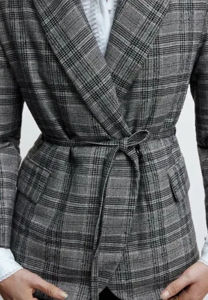 Mango Grey Checked Structured Quilted Jacket - Size M-L thumbnail 2