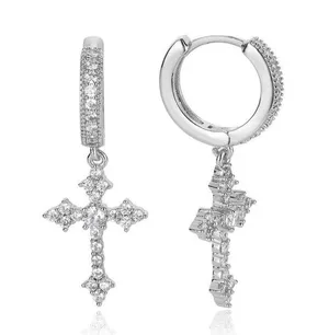 925 Silver Plated Cross Dangle Drop Earrings for Men Women,Punk Hip Hop Earrings thumbnail 1