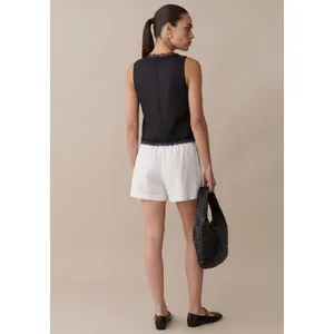kourt Odette Linen Black Tie Front Minimalist Romantic Airy Lace Trim Top NWT 6 thumbnail 4