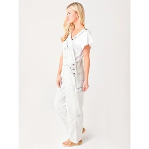 Faherty Overalls Topsail Railroad Stripe Faded Light‎ Wash Blue White Women XS thumbnail 4