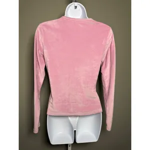 Juicy Couture Pink‎ Velour Rhinestone Logo Long Sleeve Top Y2K thumbnail 5