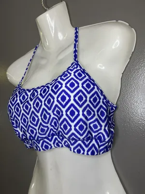 Zuma Blu Bikini Swim Top Womens Large Blue Ikat Racerback Athletic thumbnail 3
