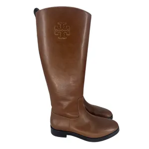 Tory Burch Riding Logo Embossed Leather Knee‎ High Boots Brown 10.5 thumbnail 4