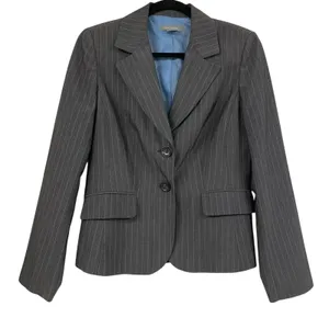 Ann Taylor Grey Pinstripe Women Blazer Jacket 4 Button Down Dark Academia Preppy thumbnail 1