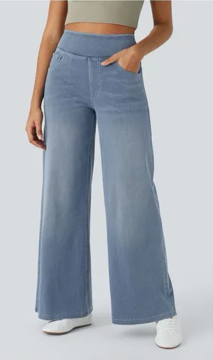 Halara Flex High Waisted Pockets Baggy Wide Leg Washed Casual Jeans Size Large thumbnail 1