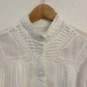The Shirt Rochelle Behrens Priya Shirt XS White Linen Top Victorian Prairie Lace thumbnail 5