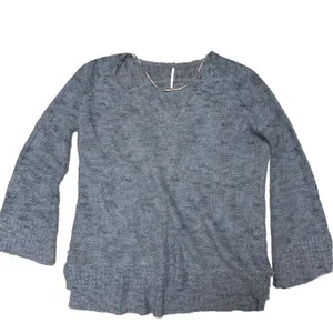 FREE PEOPLE S ALPACA BLEND KNIT OVERSIZED V-NECK BOHO SWEATER‎ GREY Bell Sleeve thumbnail 3