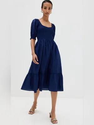 Hill House Home The Louisa Nap Dress S Navy Cottagecore Smocked Puff Sleeve NWT thumbnail 2