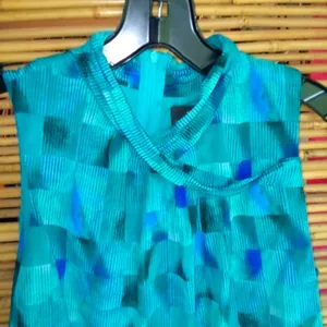 Worthington L Workwear Mock Neck Sleeveless Greenish Blue Soft Stretch Top thumbnail 2