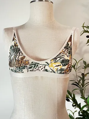 aerie Tropical Leaf & Leopard Print Bralette - Green/Beige/Brown thumbnail 1