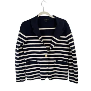 J‎ Crew Camille Shrunken Sweater Blazer Navy Blue Striped Preppy Womens Small thumbnail 3