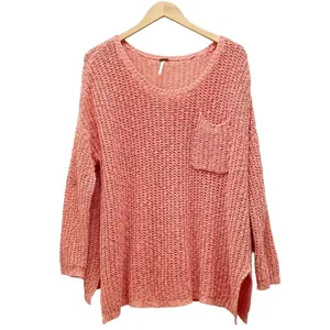 Free People Greenwich Village Sweater Sz M Coral Open Knit Oversized Tunic Boho thumbnail 2