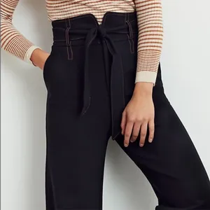 Anthropologie Maeve Irina Relaxed Ponte Black Wide Leg contrast stitching 4 thumbnail 2