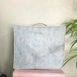 Vintage Blue Travel Box Luggage Hat Box Carry On Case Retro Square Suitcase MCM Lady Love Brass Hardware Approx 14” wide x 11.5” Long x 7” Deep thumbnail 5