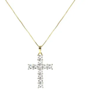Gold Cross Necklace CZ Cubic Zircon Diamond Pendant, Jesus, Church, Bling thumbnail 4