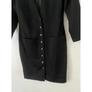 Pearl C Black 100% Pure Wool Long V Neck Button Front Vintage Blazer Jacket Sz 8 thumbnail 4