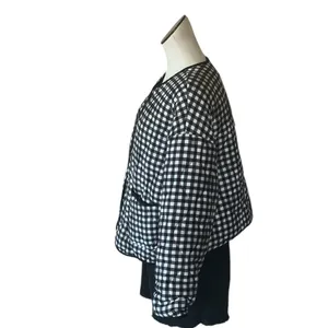 NWT Runway Houndstooth Gingham Black White Plaid Check Cotton Quilted Jacket XL thumbnail 3
