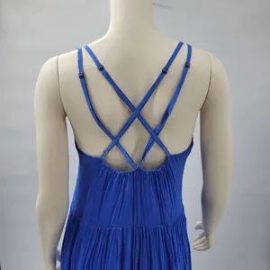 FRNCH Jailys Dress Womens M Blue Silk Viscose Criss Cross Open Back Tiered thumbnail 16