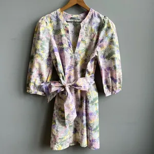 Tart Collections Lorrie Pastel Purple Floral Print Belted Tunic Dress Size Small thumbnail 8