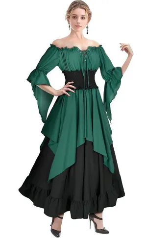 Green Renaissance Dress Medieval Costume Long Sleeve Victorian Women's MEDIUM thumbnail 1