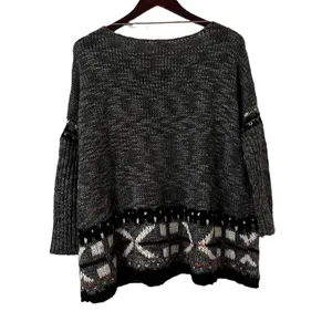 FREE PEOPLE Gray Fair Isle Sweater Pullover Top thumbnail 4