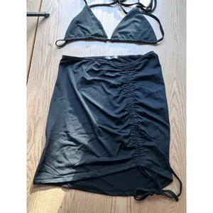 New AMI 2Pc String Bikini👙Top & Skirt Cover up Sarong Black fit Medium Large XL thumbnail 7