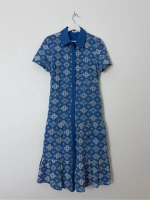 Solitaire Blue Embroidered Button Front Midi Dress M thumbnail 7