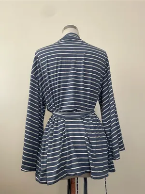 State of day Striped Navy & White Women’s Wrap Robe with Tie Belt thumbnail 3