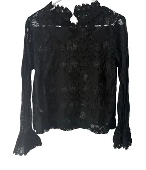 Black‎ Lace Mock Bell Sleeve Blouse Whimsigoth Size L Witchy Vamp Going Out thumbnail 1