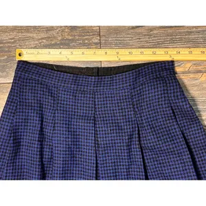 Woolrich Vintage Houndstooth Wool Blend Pleated Midi‎ Skirt Blue Black Sz 10 28W thumbnail 6