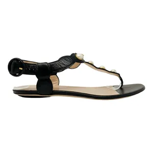 Gucci Willow Black Leather Faux Pearl GG Logo T-Strap Sandals 38 thumbnail 4