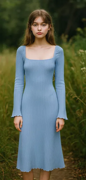 Lisa Says Gah Roya Blue Ribbed Midi Square Neck Romatic Fairycore Whimsical thumbnail 1