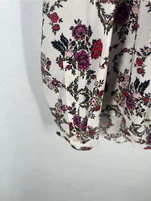 Ann Taylor White Floral Wrap-Style Blouse with‎ Pink & Red Blooms thumbnail 5