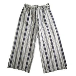 ana A New Approach‎ Striped Wide Leg Pants Womens Medium Blue White Linen Blend thumbnail 3