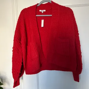 Madewell Bobble Cotton Pom Pom Cardigan Sweater in Kilt Red XSMALL NWT thumbnail 3
