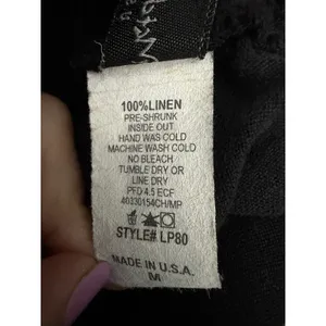 Match Point Pants Womens Medium 100% Linen Straight Leg Black Pockets #III11-1 thumbnail 3