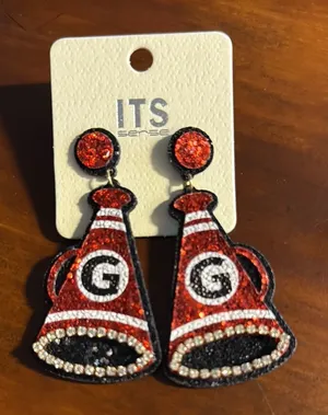 NWT Sparkly Red and Black G Megaphone Earrings thumbnail 1