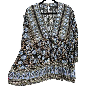 Free People Moonlight Dance Floral Bell Sleeve Boho Tunic Top Blue Size‎ Small thumbnail 9