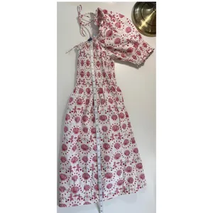 Hill House Home Mermaid Nap Dress Pink Red‎ Seashell Smocked Puff Sleeve Boho XS thumbnail 7