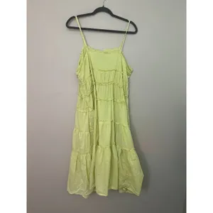 Vasna Desire Tiered Midi‎ Sun Dress 100% Cotton Womens Large Boho Yellow Flowy thumbnail 4
