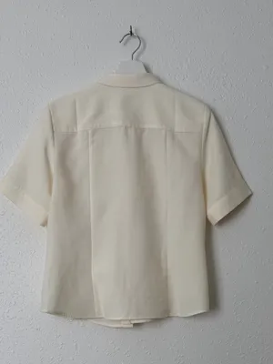 AMII Ivory Textured Short Sleeve Button Down Shirt Gold Buttons M thumbnail 8