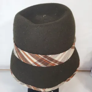 COLOMBINO Wool Plaid Belted Bucket Hat Brown thumbnail 5